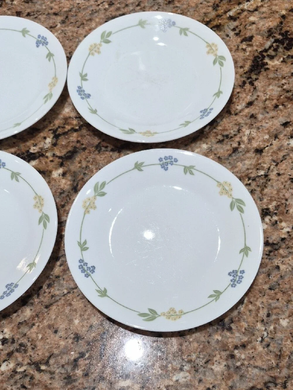 Corelle Secret Garden Dinnerware with Green Leaves and Blue & Yellow Flowers